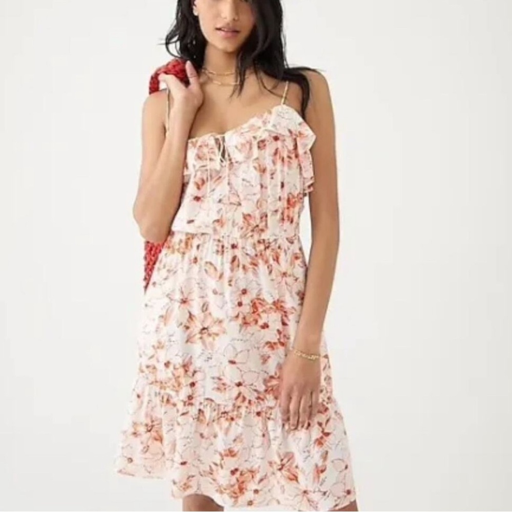 NWT: J.Crew Tiered Mini Dress In Breezy Blooms : Ivory Resort Orange : Small